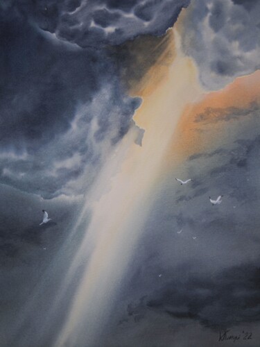 Pintura intitulada ""A ray of light in…" por Valeriia Kempi, Obras de arte originais, Aquarela