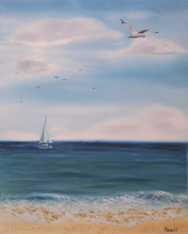 Malerei mit dem Titel ""Boat trip"" von Valeriia Kempi, Original-Kunstwerk, Aquarell