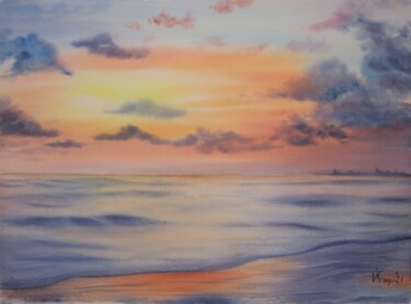 Painting titled ""Sunset"" by Valeriia Kempi, Original Artwork, Watercolor