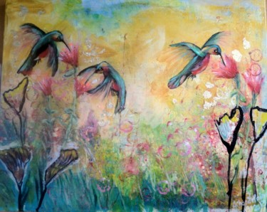 Painting titled "3colibris.jpg" by Annie Chapdelaine, Original Artwork, Oil