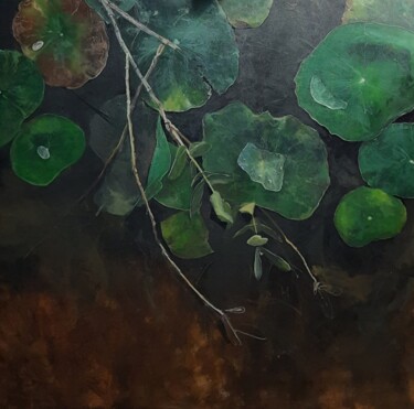 Malerei mit dem Titel "Lotus leaf" von Goldminson Aimol, Original-Kunstwerk, Acryl