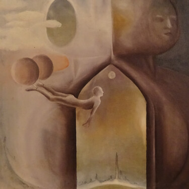Malerei mit dem Titel "Geburt eines Pilgers" von Golly Hertlein, Original-Kunstwerk, Öl