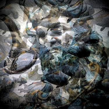 Digital Arts titled "Poseidon" by Golly Hertlein, Original Artwork, Digital Collage Mounted on Wood Stretcher frame