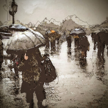 Digital Arts titled "A Rainy Day In Para…" by Golly Hertlein, Original Artwork, Digital Painting