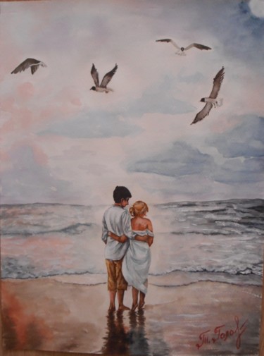 Картина под названием "" Любовь и море "" - Татьяна Головко, Подлинное произведение искусства, Акварель