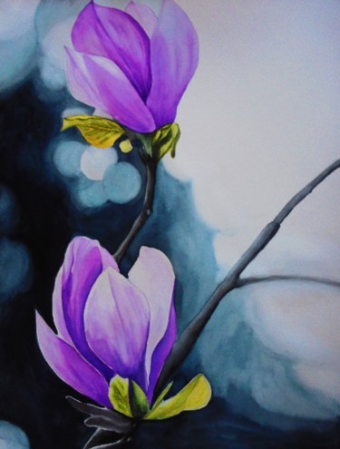 Картина под названием "" Цветёт магнолия "" - Татьяна Головко, Подлинное произведение искусства, Акварель