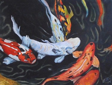Peinture intitulée "" Карпы Кои "" par Tatiana Golovko, Œuvre d'art originale, Aquarelle