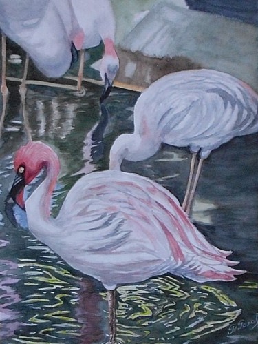 Pintura intitulada "" Фламинго "" por Tatiana Golovko, Obras de arte originais, Aquarela