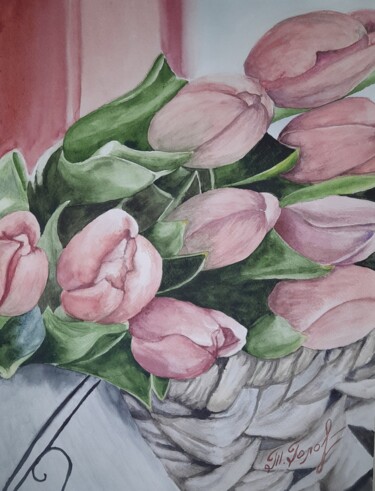 Painting titled "" И снова тюльпаны "" by Tatiana Golovko, Original Artwork, Watercolor