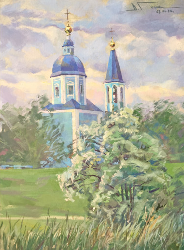 Картина под названием "Пейзаж с храмом" - Дмитрий Гольц, Подлинное произведение искусства, Масло