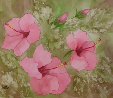 Malerei mit dem Titel "Hibiscus" von Gomez Véronique, Original-Kunstwerk, Aquarell