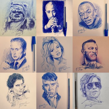 Drawing titled "Portrait stylo" by Jérôme Gomez, Original Artwork, Ballpoint pen