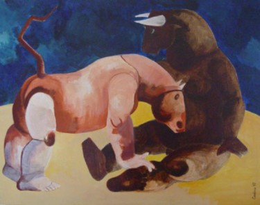 Pintura intitulada "Brincadeira de bébés" por Gonçalo Condeixa, Obras de arte originais