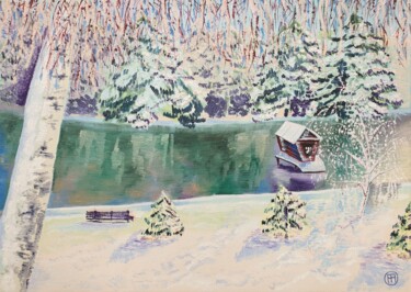Painting titled "Fabulous winter sil…" by Sergei Gontarovskii (Serhii Hontarovskyi), Original Artwork, Oil Mounted on Wood S…