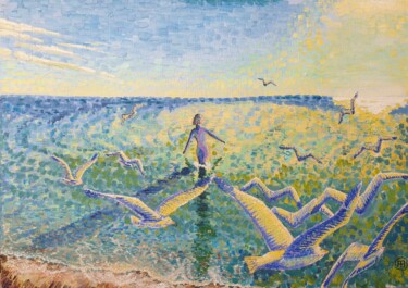Malerei mit dem Titel "Yellow-blue winter…" von Sergei Gontarovskii (Serhii Hontarovskyi), Original-Kunstwerk, Öl Auf Keilra…