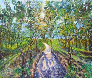 Painting titled "Deserted path to th…" by Sergei Gontarovskii (Serhii Hontarovskyi), Original Artwork, Oil Mounted on Wood S…