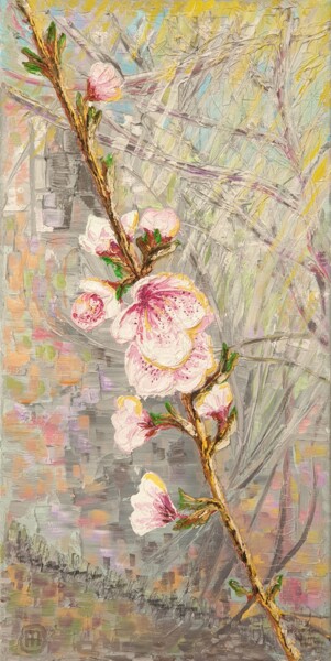 Pittura intitolato "Peach flower - a sy…" da Sergei Gontarovskii (Serhii Hontarovskyi), Opera d'arte originale, Olio Montato…