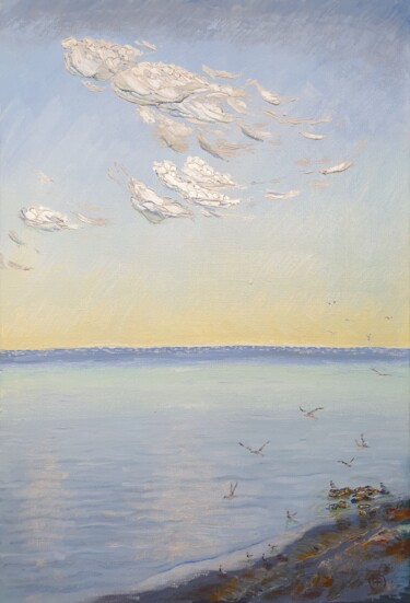 Peinture intitulée "Seagulls on stones" par Sergei Gontarovskii (Serhii Hontarovskyi), Œuvre d'art originale, Huile Monté su…
