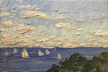 Peinture intitulée "Sailing regatta in…" par Sergei Gontarovskii (Serhii Hontarovskyi), Œuvre d'art originale, Huile Monté s…