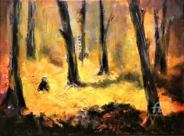 Картина под названием "Feu en forêt" - Clément Gontier, Подлинное произведение искусства, Акрил Установлен на Деревянная рам…