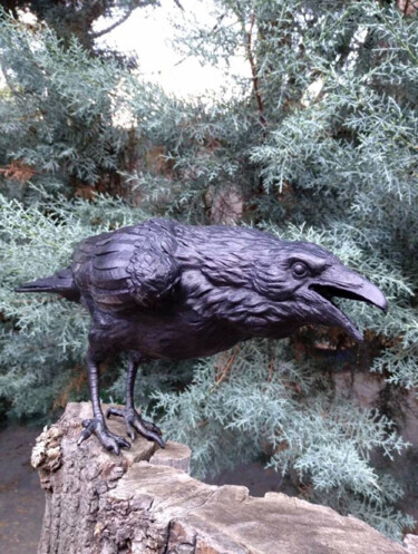 Sculpture titled "Armageddon,Crow 1" by Gonul Nuhoglu, Original Artwork, Bronze