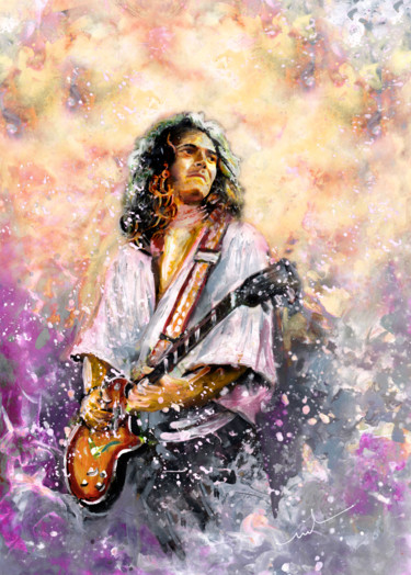 Pintura intitulada "Tommy Bolin" por Miki De Goodaboom, Obras de arte originais, Guache