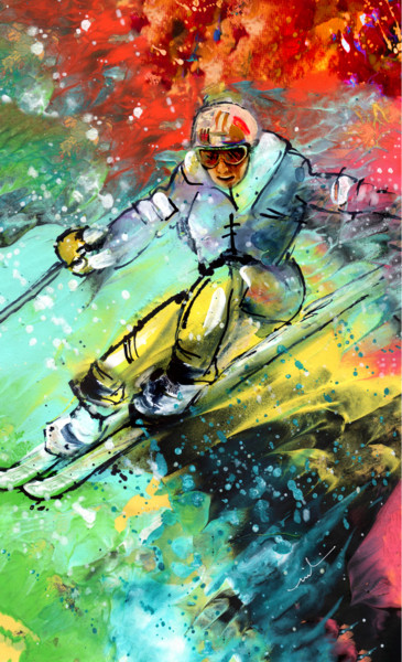 Painting titled "Skiing 11" by Miki De Goodaboom, Original Artwork, Acrylic