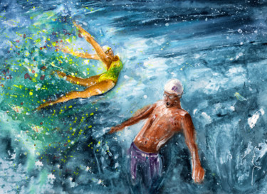 Malerei mit dem Titel "The Water Wall" von Miki De Goodaboom, Original-Kunstwerk, Aquarell