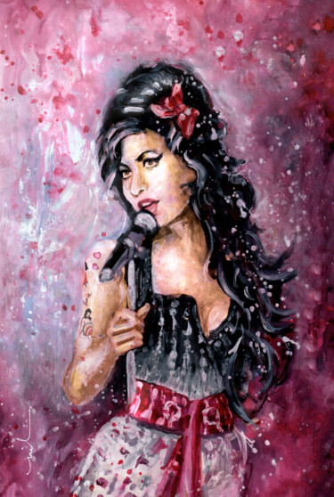 Ζωγραφική με τίτλο "Amy Winehouse" από Miki De Goodaboom, Αυθεντικά έργα τέχνης, Γκουάς