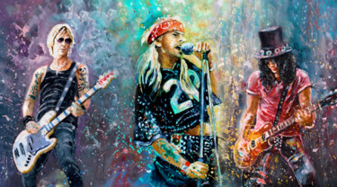 Ζωγραφική με τίτλο "Guns N' Roses" από Miki De Goodaboom, Αυθεντικά έργα τέχνης, Γκουάς