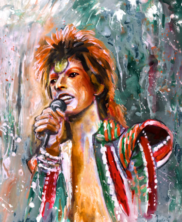 Schilderij getiteld "David Bowie" door Miki De Goodaboom, Origineel Kunstwerk, Gouache