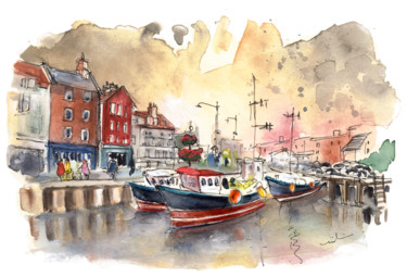 Painting titled "Whitby Harbour 02" by Miki De Goodaboom, Original Artwork, Watercolor