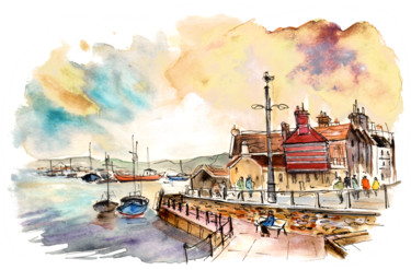 Schilderij getiteld "Whitby Harbour 03" door Miki De Goodaboom, Origineel Kunstwerk, Aquarel
