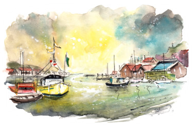 Painting titled "Whitby Harbour 05" by Miki De Goodaboom, Original Artwork, Watercolor