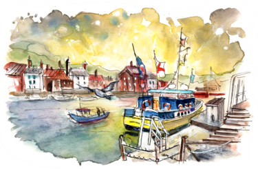 Ζωγραφική με τίτλο "Whitby Harbour 06" από Miki De Goodaboom, Αυθεντικά έργα τέχνης, Γκουάς