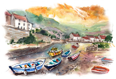 Painting titled "Staithes 04" by Miki De Goodaboom, Original Artwork, Watercolor
