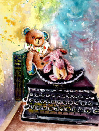 Painting titled "The Bear And The Sh…" by Miki De Goodaboom, Original Artwork, Watercolor