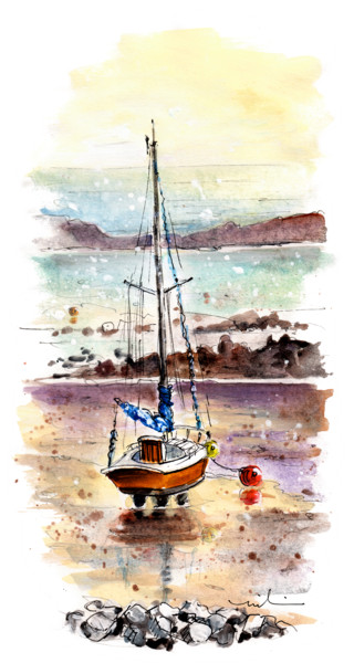 Painting titled "A Boat On Anglesey…" by Miki De Goodaboom, Original Artwork, Watercolor