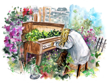 Painting titled "The Pianist From Ma…" by Miki De Goodaboom, Original Artwork, Watercolor
