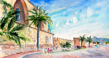 Malerei mit dem Titel "Alcudia Panoramic 0…" von Miki De Goodaboom, Original-Kunstwerk, Aquarell