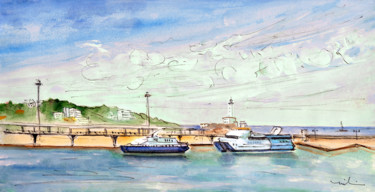 Painting titled "Balearia Ferries In…" by Miki De Goodaboom, Original Artwork, Watercolor