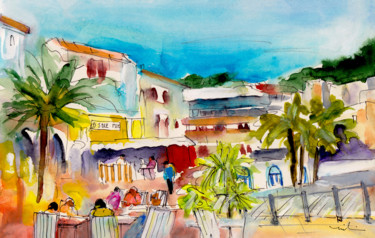 Картина под названием "Cala Ratjada Town" - Miki De Goodaboom, Подлинное произведение искусства, Акварель