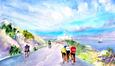 Painting titled "Cycling In Majorca…" by Miki De Goodaboom, Original Artwork, Gouache