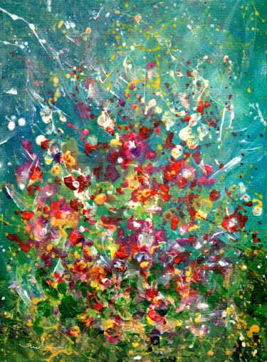 Painting titled "Explosion Of Joy 30" by Miki De Goodaboom, Original Artwork, Acrylic Mounted on Cardboard