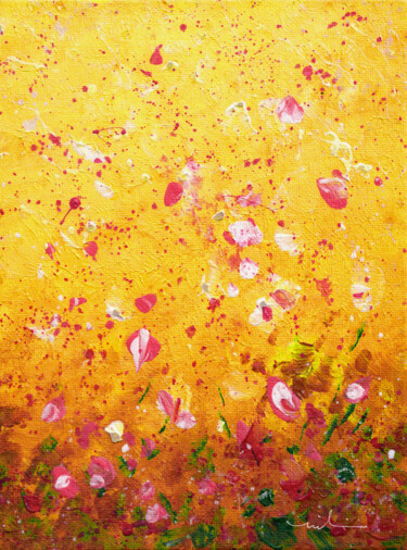 Peinture intitulée "Petal Rain 03" par Miki De Goodaboom, Œuvre d'art originale, Acrylique Monté sur Carton