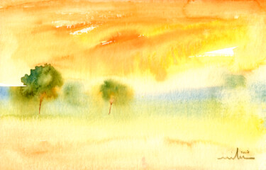 Pintura intitulada "Early Morning 02" por Miki De Goodaboom, Obras de arte originais, Aquarela