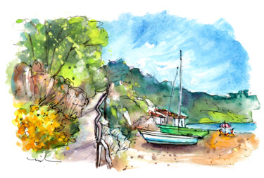 Painting titled "Cala De Sant Vicent…" by Miki De Goodaboom, Original Artwork, Watercolor