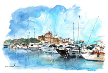Pittura intitolato "Ibiza Town 01" da Miki De Goodaboom, Opera d'arte originale, Acquarello