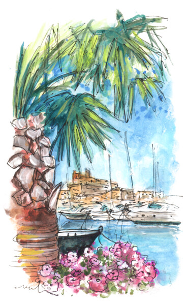 Schilderij getiteld "Ibiza Town 02" door Miki De Goodaboom, Origineel Kunstwerk, Aquarel