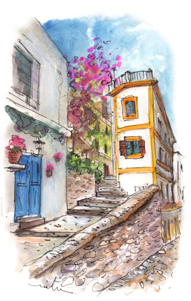 Malerei mit dem Titel "Ibiza Town 03" von Miki De Goodaboom, Original-Kunstwerk, Aquarell